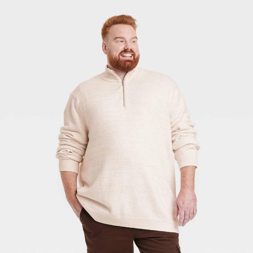 Mens Big & Tall Quarter Zip Sweater - Goodfellow & Co Cream 3XL Product Image