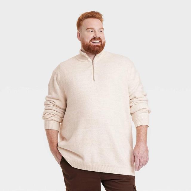 Mens Big & Tall Turtleneck Quarter Zip Sweater - Goodfellow & Co Cream 3XLT Product Image