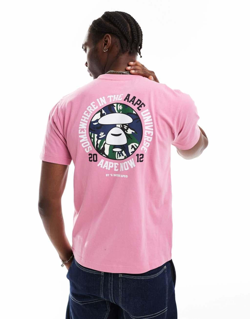 AAPE By A Bathing Ape logo T-shirt with camo back print in pink Product Image