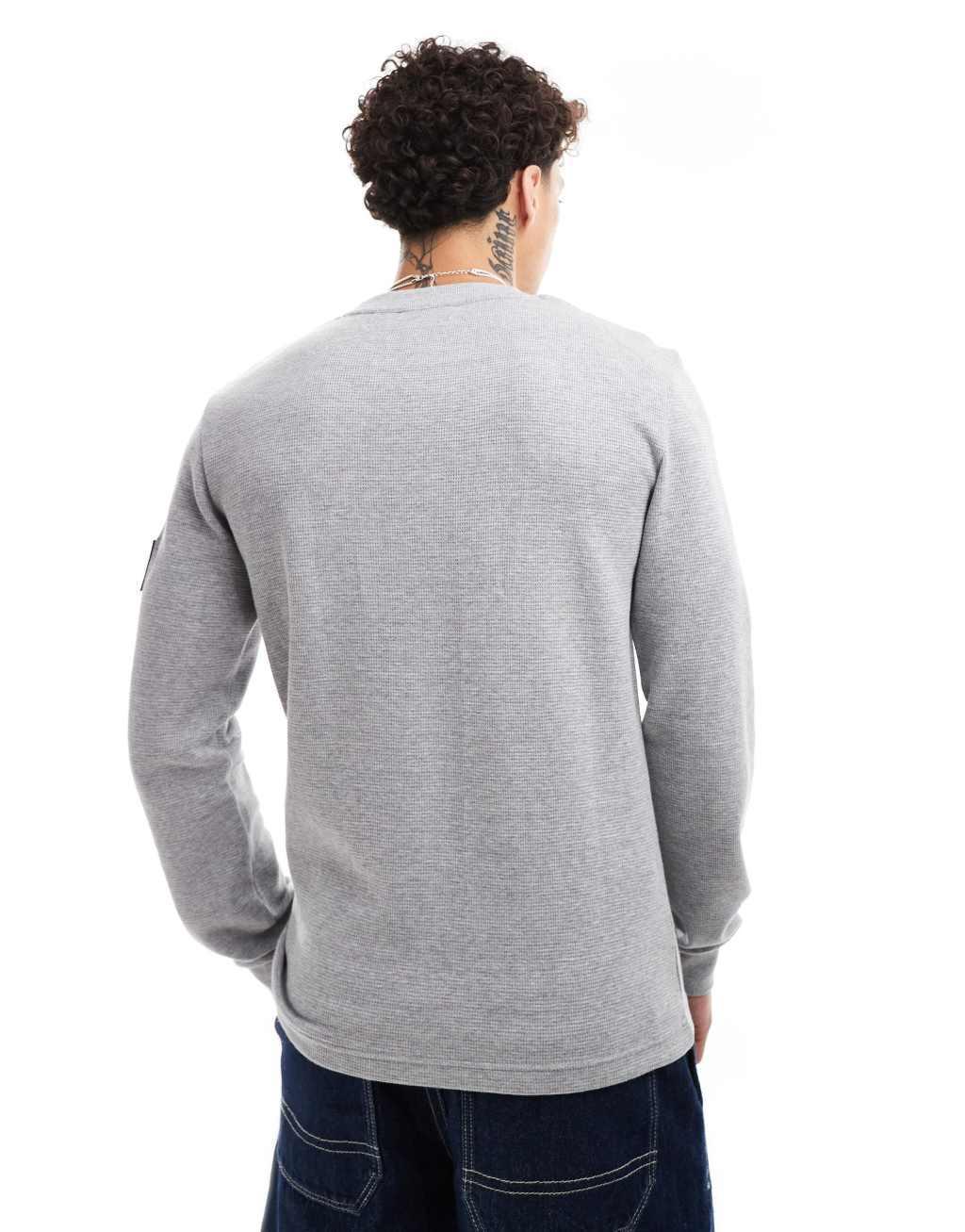 Calvin Klein Jeans waffle long sleeve badge T-shirt in gray heather Product Image