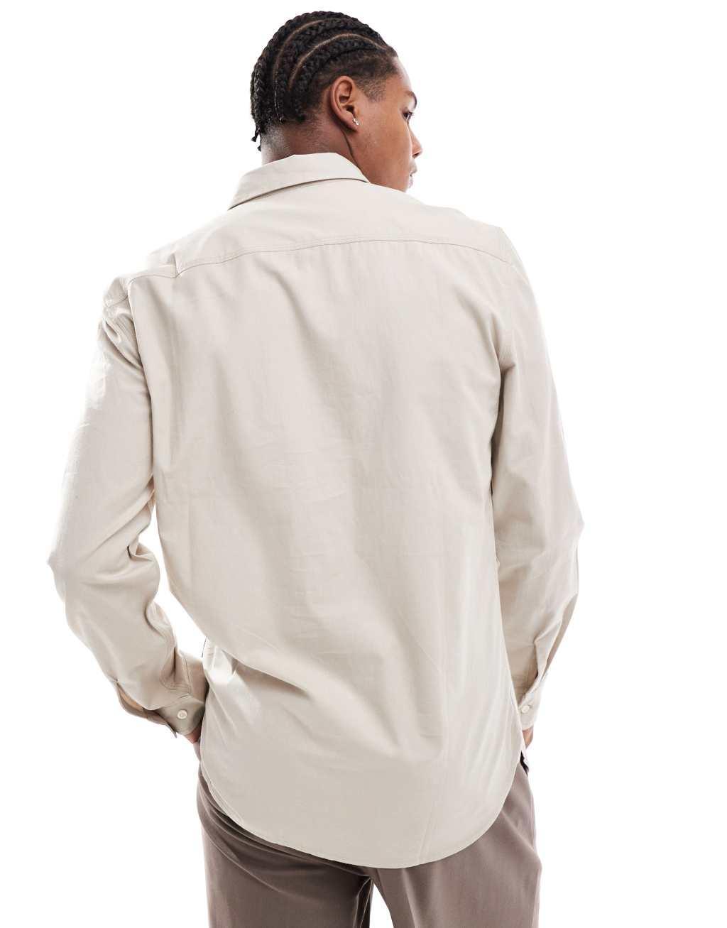 French Connection shirt with double breast pockets in stone Product Image