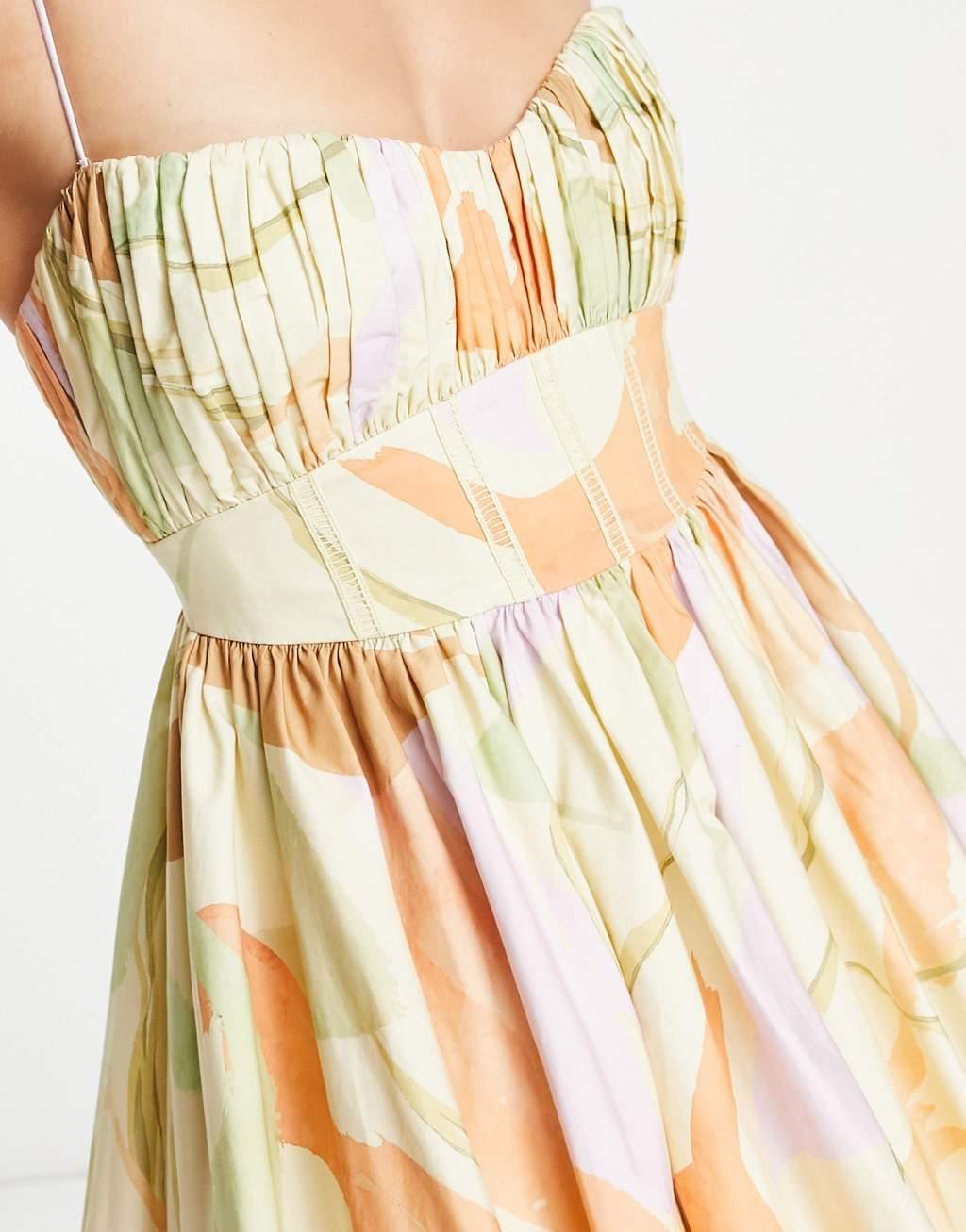 ASOS DESIGN cotton structured prom mini dress with corset detail in swirl print Product Image