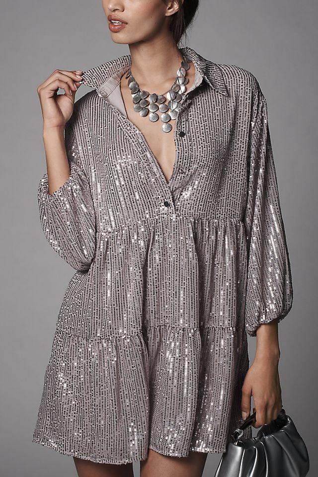 The Bettina Tiered Shirt Dress by Maeve: Mini Sequin Edition Product Image