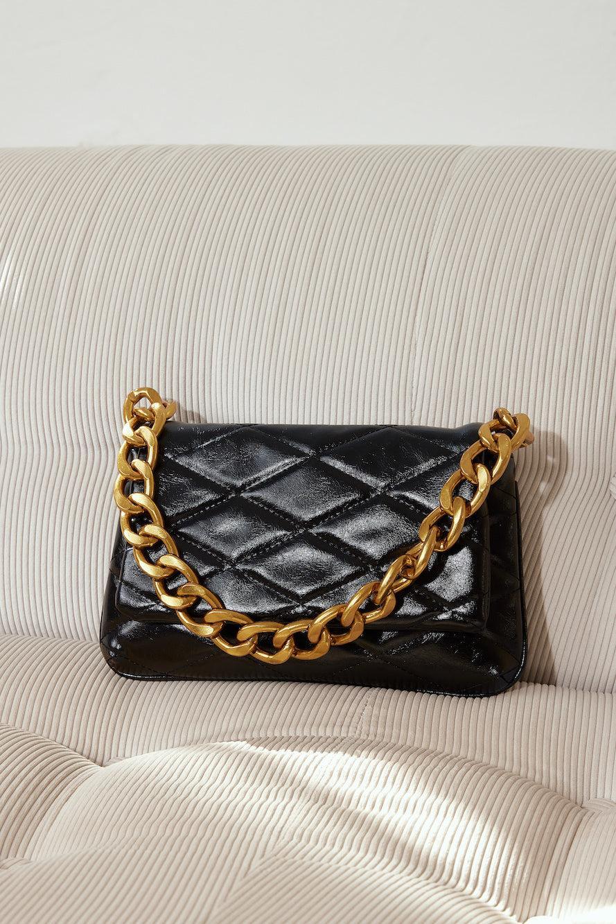 BILLINI Magnolia Shoulder Bag Black Patent Quilted Product Image