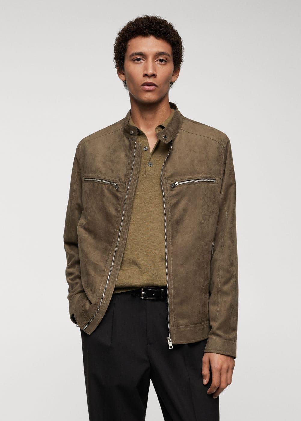 MANGO MAN - Suede-effect jacket with zipper khakiMen Product Image