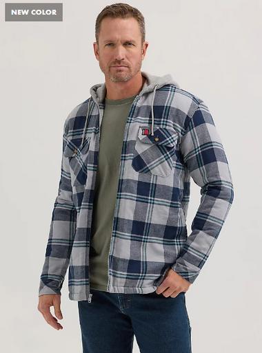 Wrangler Riggs® Men's Grey/Blue Plaid Flannel Hooded Jacket Product Image