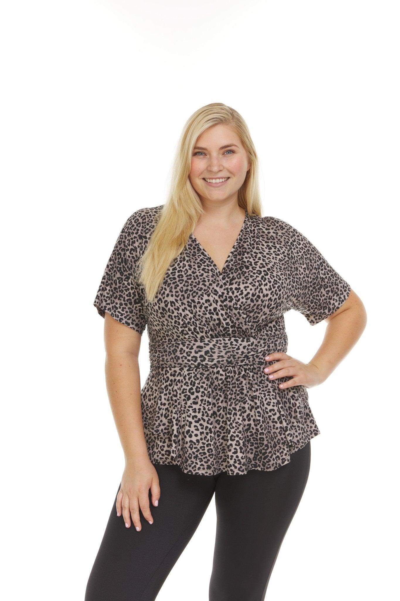 Allover Printed Surplice Front Short Sleeve V-Neck Top - Plus Product Image