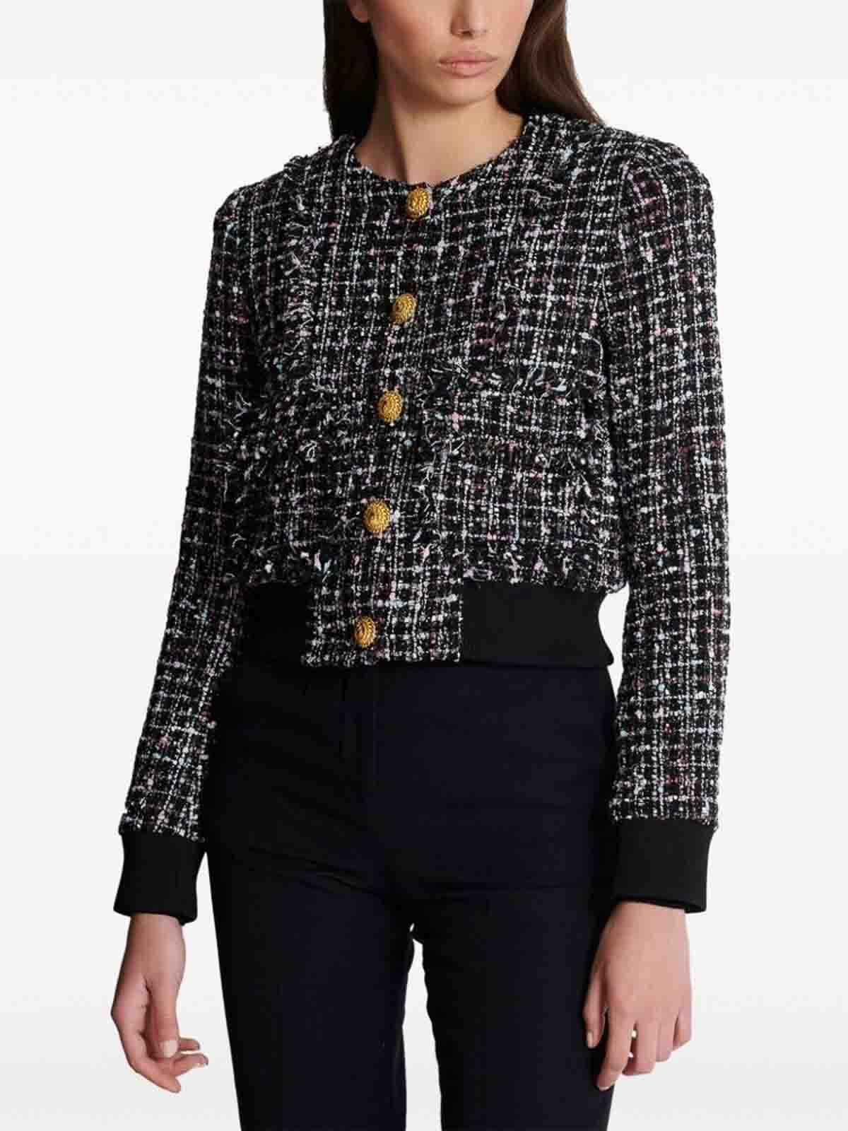 Buttoned Tweed Blouson In Multicolour Product Image