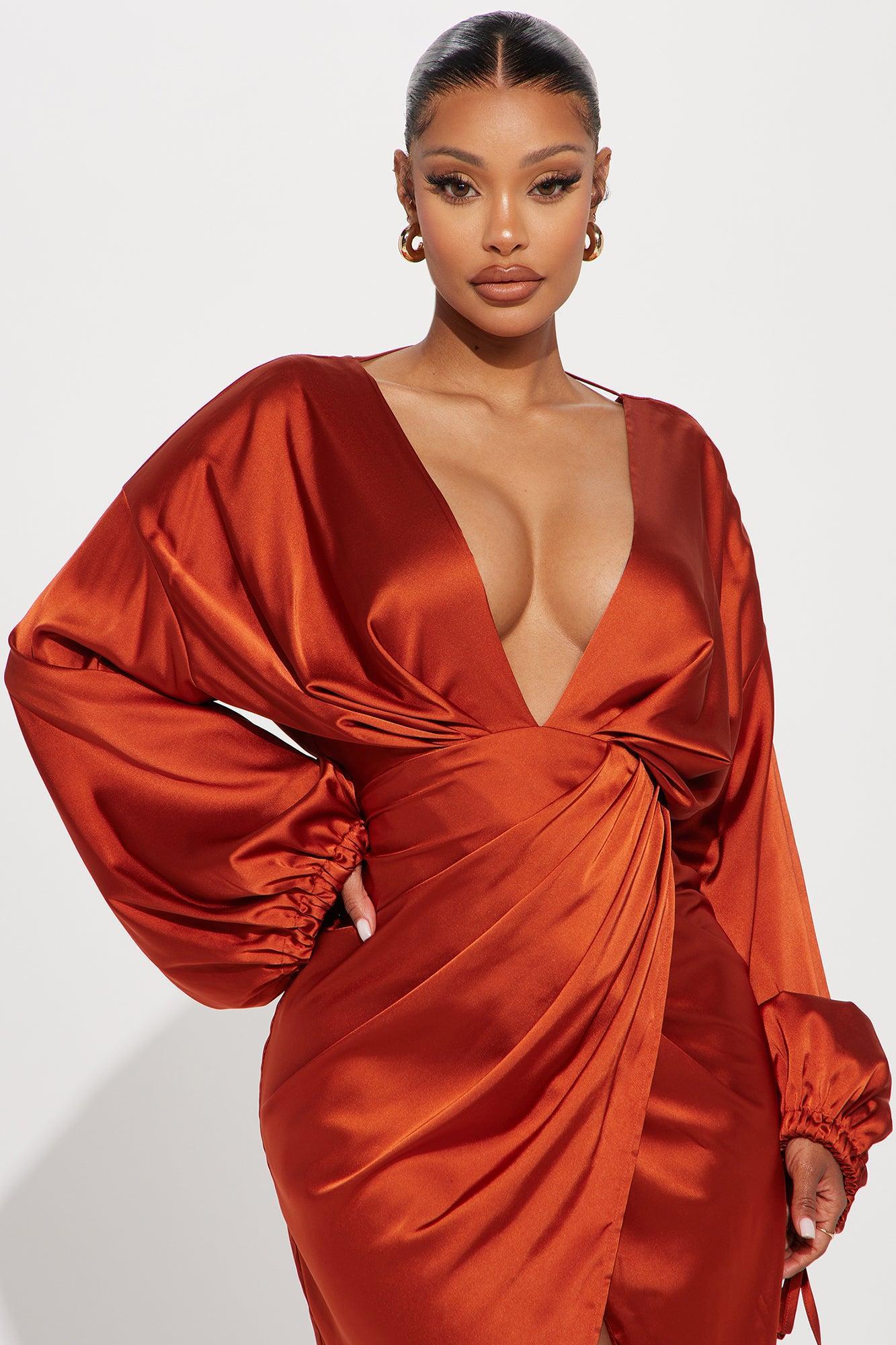 Leslie Satin Maxi Dress - Rust Product Image