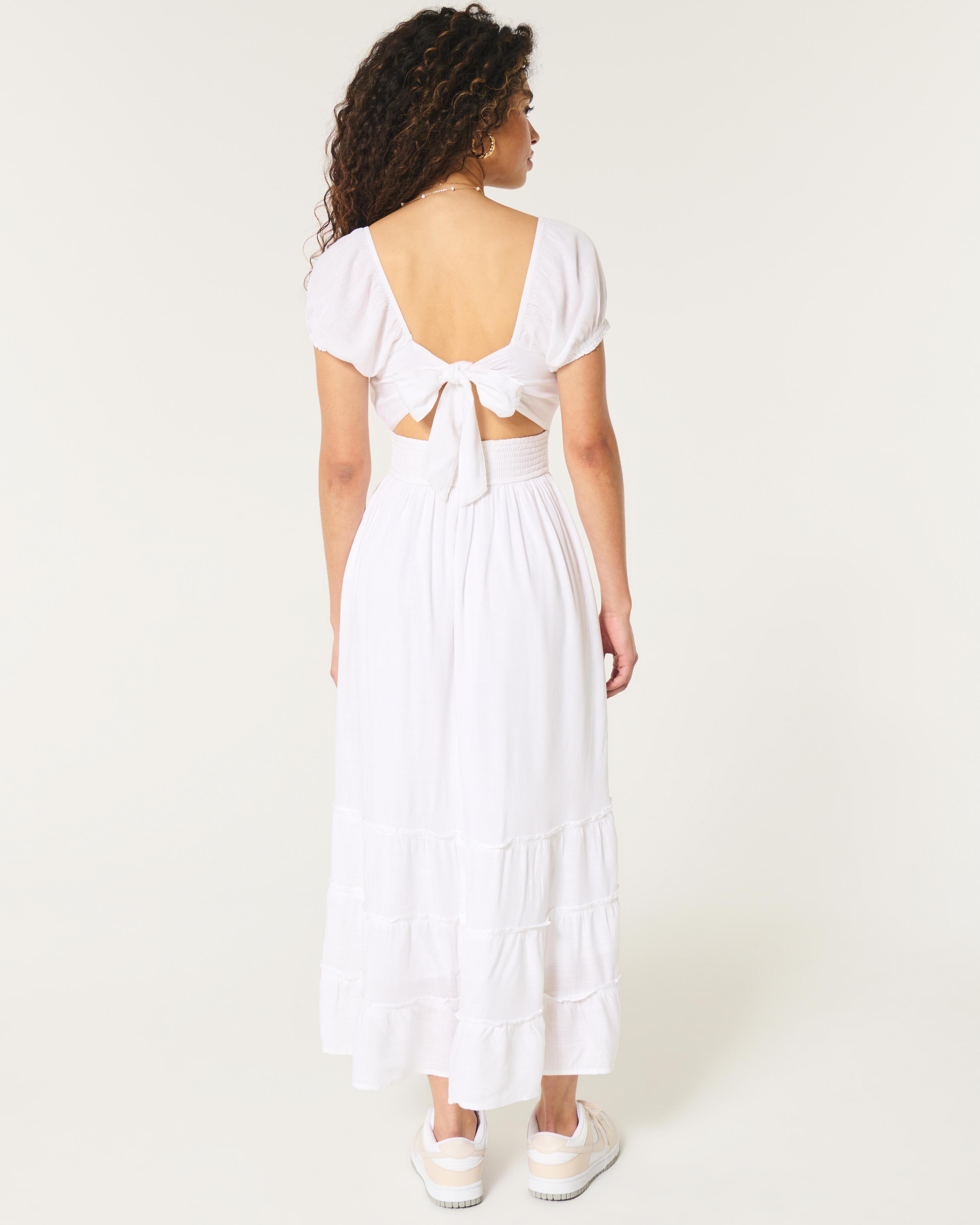 Hollister Saidie Short-Sleeve Tie-Back Midi Dress Product Image