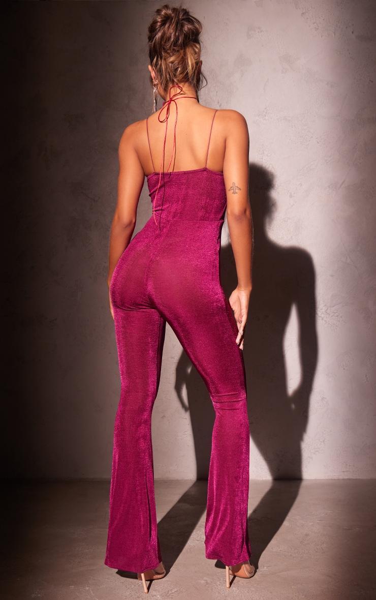 Burgundy Acetate Slinky Twist Bust Flared Jumpsuit Product Image