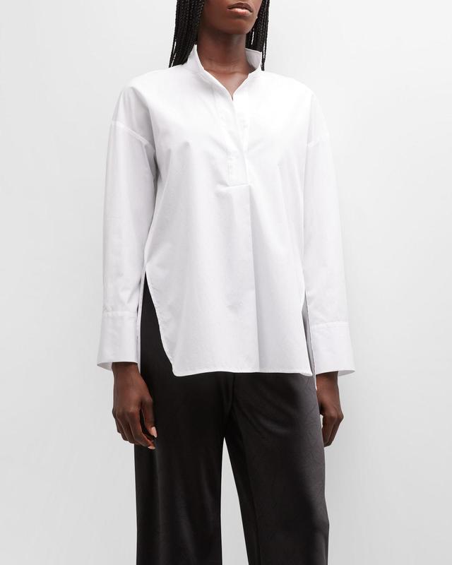 Half-Placket Stand Collar Cotton Shirt Product Image