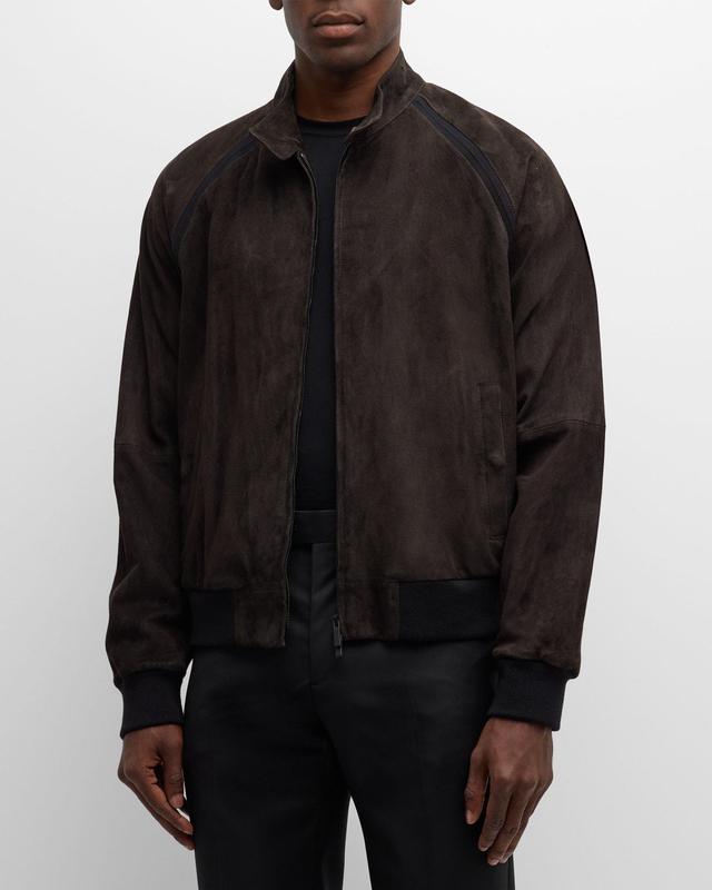 Mens Suede Full-Zip Bomber Jacket Product Image