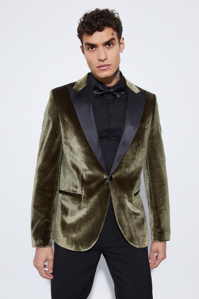 Slim Fit Contrast Lapel Velvet Suit Jacket | boohooMAN USA Product Image