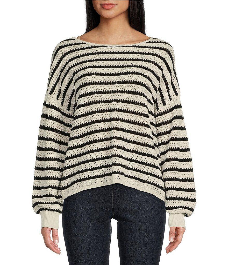 Blu Pepper Off-The-Shoulder Relaxed Stripe Knit Pullover Sweater product image