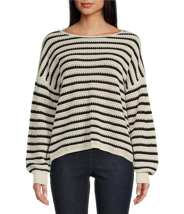 Blu Pepper Off-The-Shoulder Relaxed Stripe Knit Pullover Sweater Product Image