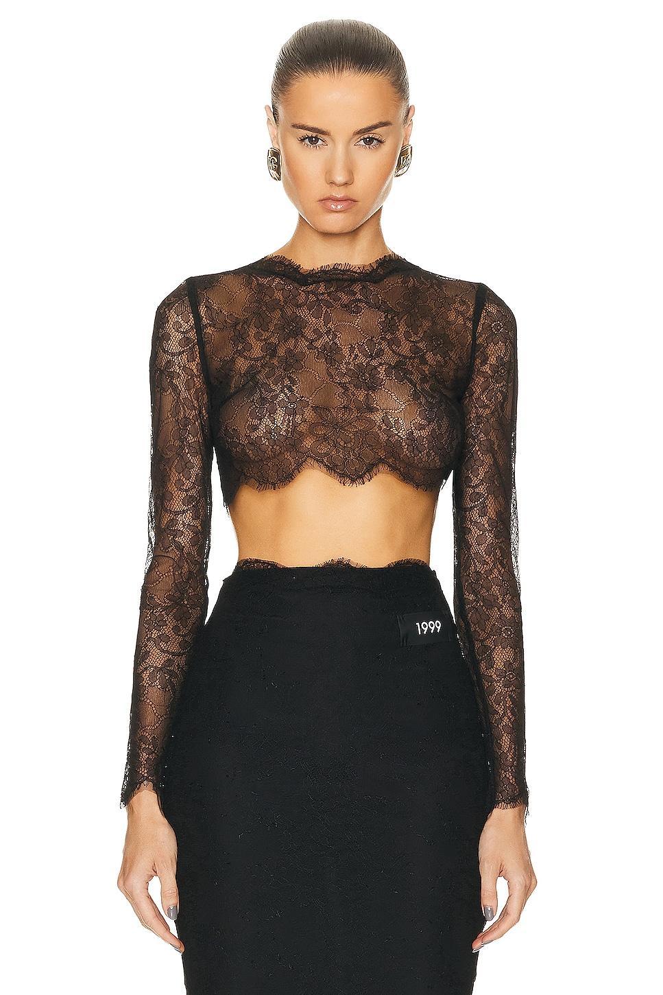 Dolce & Gabbana Cropped Long Sleeve Top in Black Product Image