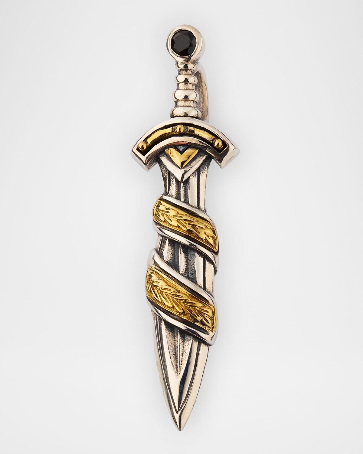 Men's Sterling Silver and Bronze Sword Pendant with Black Spinel Product Image