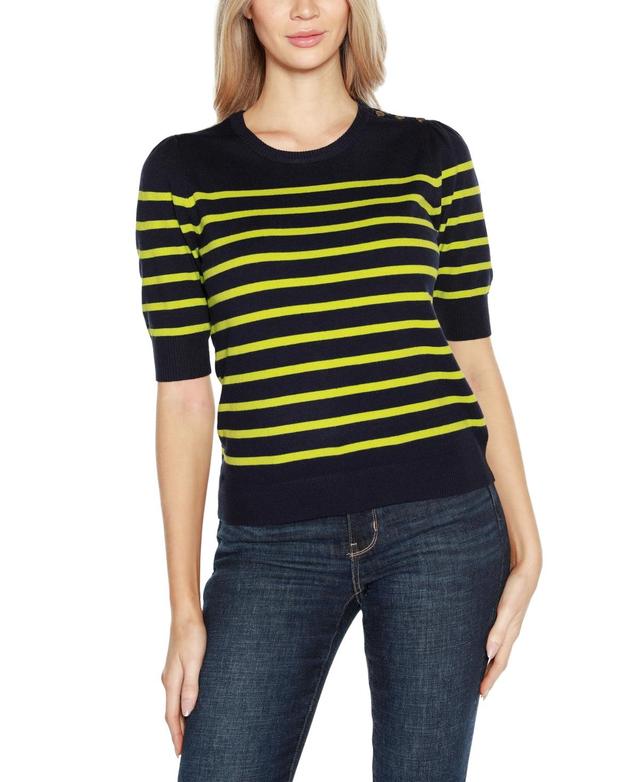 Belldini Womens Breton Striped Sweater - Navy/ Keylime/ Product Image