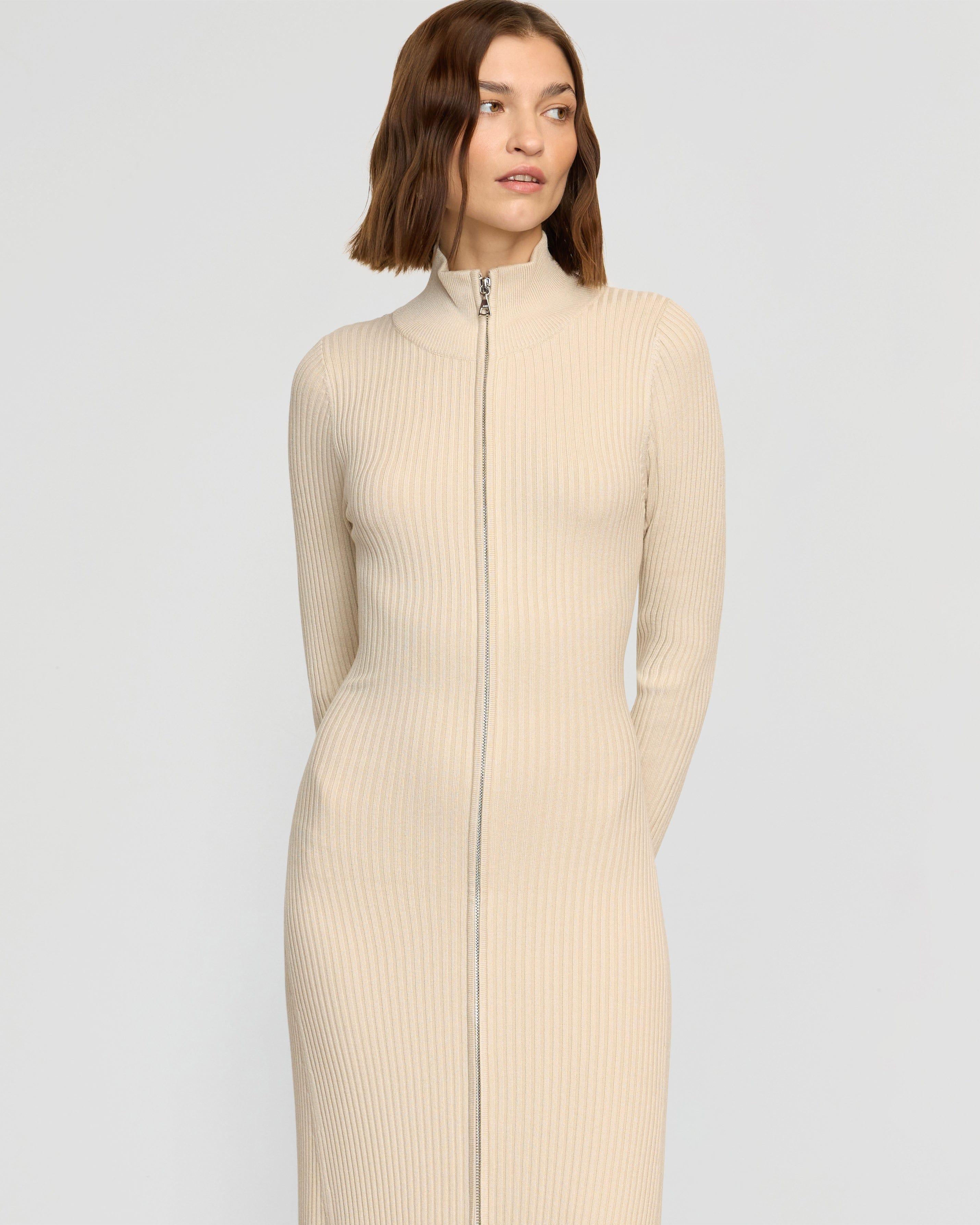 Janne Ribbed Two-Way Zip Sweater Dress Product Image