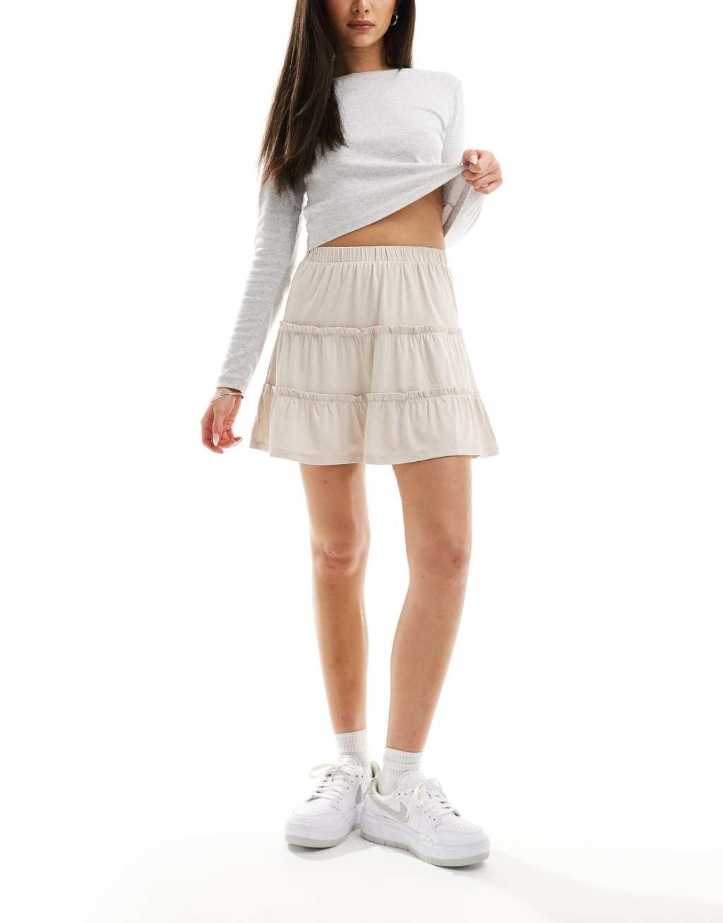 ASOS DESIGN tiered rara mini skirt in stone Product Image