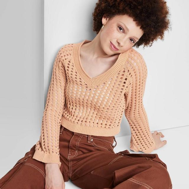 Womens Open Work Cropped Pullover - Wild Fable Light Taupe XXS Product Image