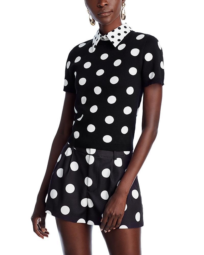 Womens Polka-Dot Short-Sleeve Knit Blouse Product Image