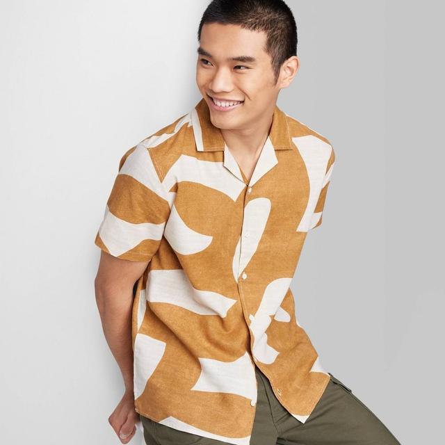 Mens Short Sleeve Notch Collared Button-Down Shirt - Original Use Tan Product Image