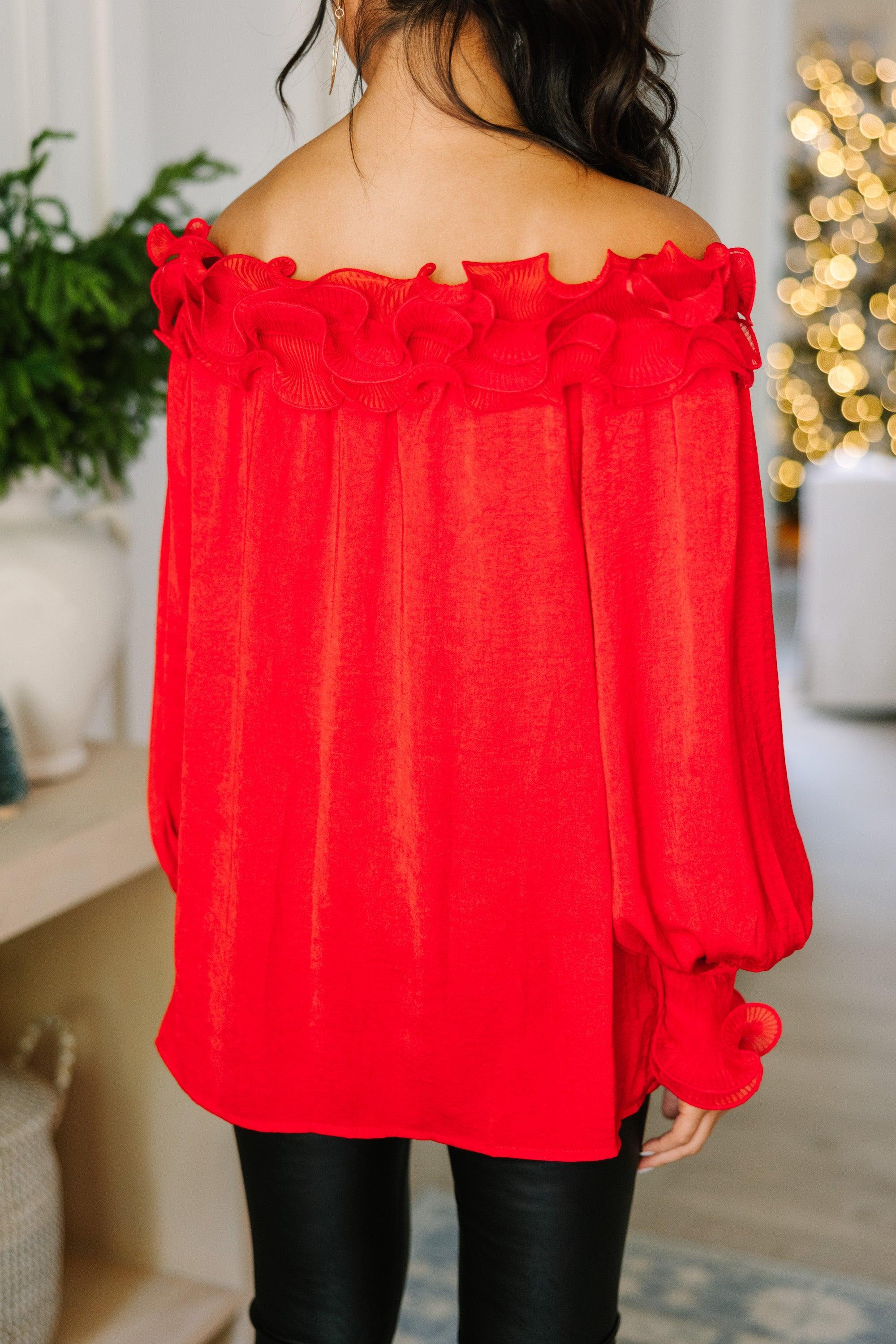 Offer Your Love Red Ruffled Blouse Female Product Image