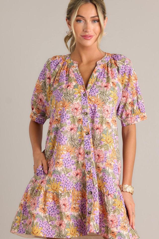 Garden Glow 100% Cotton Lavender Mini Shirt Dress Product Image