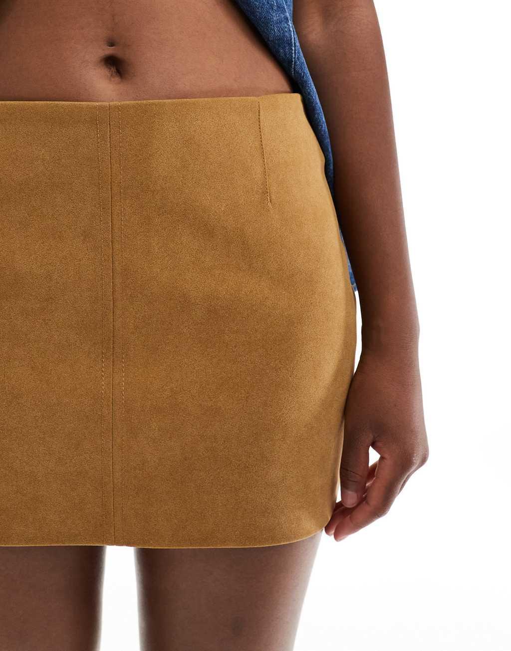 Bershka faux suede mini skirt in tan Product Image