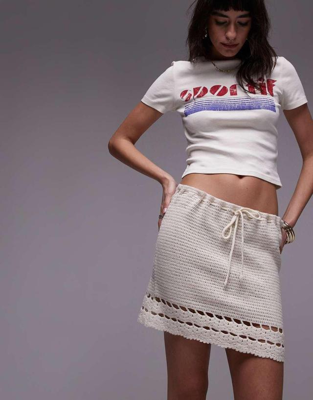 Topshop knitted crochet trim mini skirt in stone Product Image