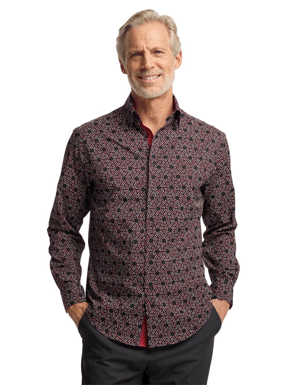 Performance Stretch Geometric Casual Shirt - Black/red Product Image