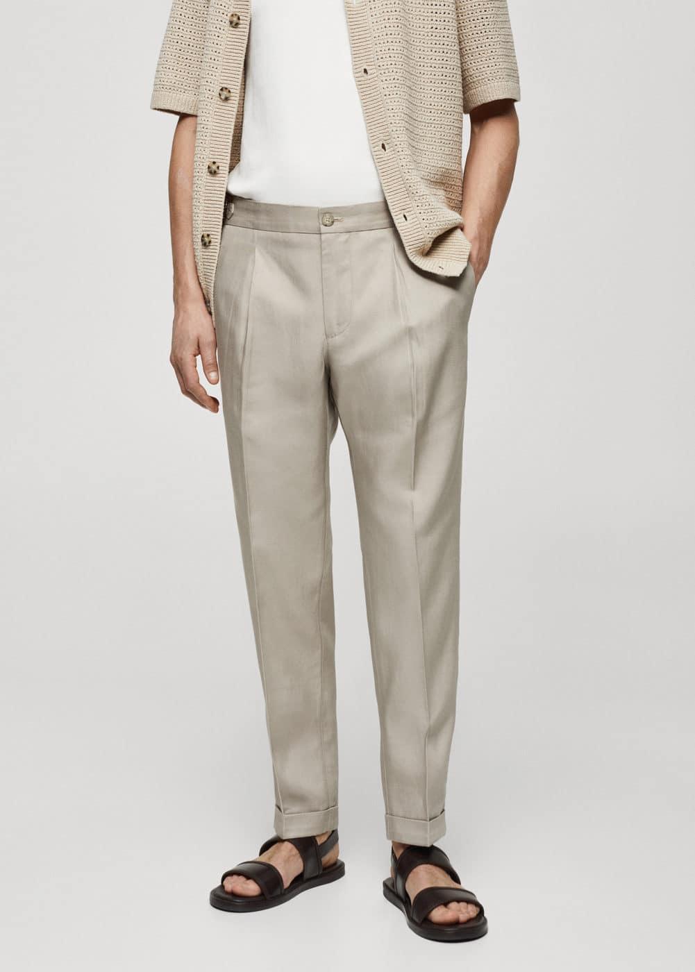 MANGO MAN - Linen blend pleated trousers light/pastel greyMen Product Image