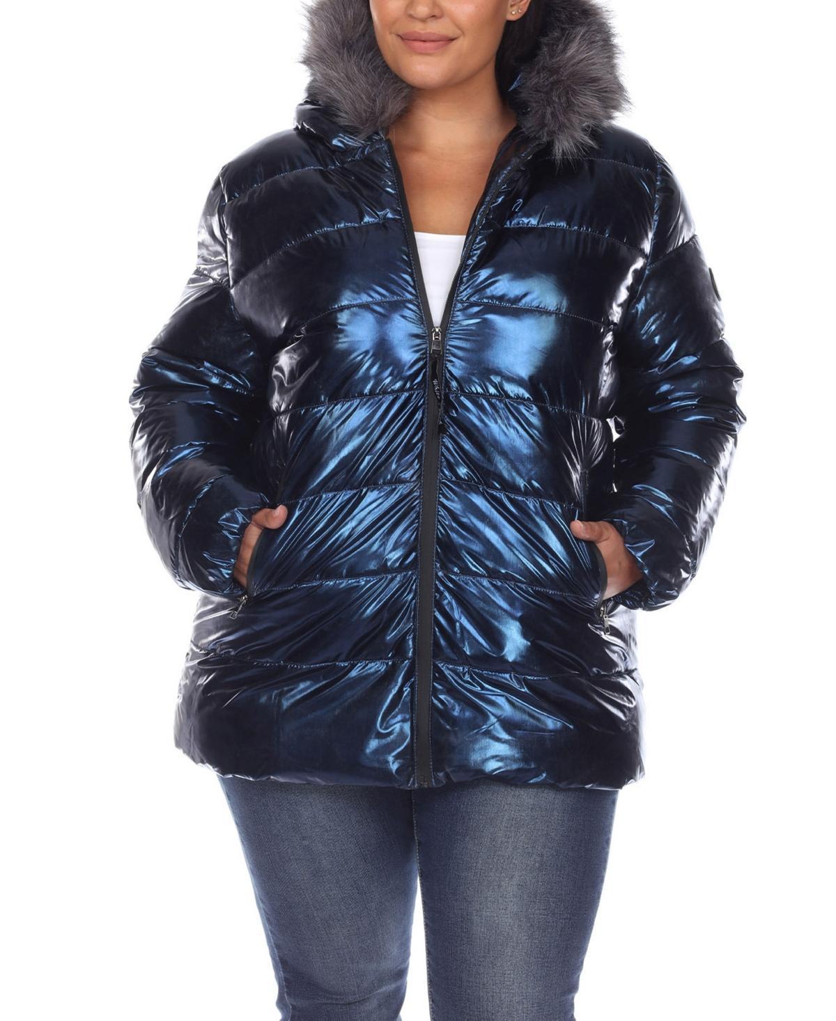 Plus Size Metallic Puffer Coat with Hoodie Product Image