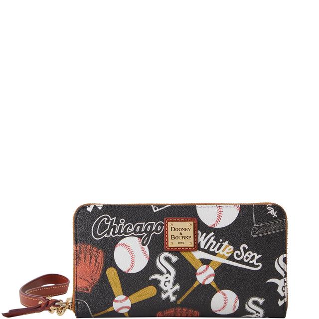 Dooney & Bourke Womens MLB White Sox Large Zip Around Coated Cotton Wristlet in Black Product Image