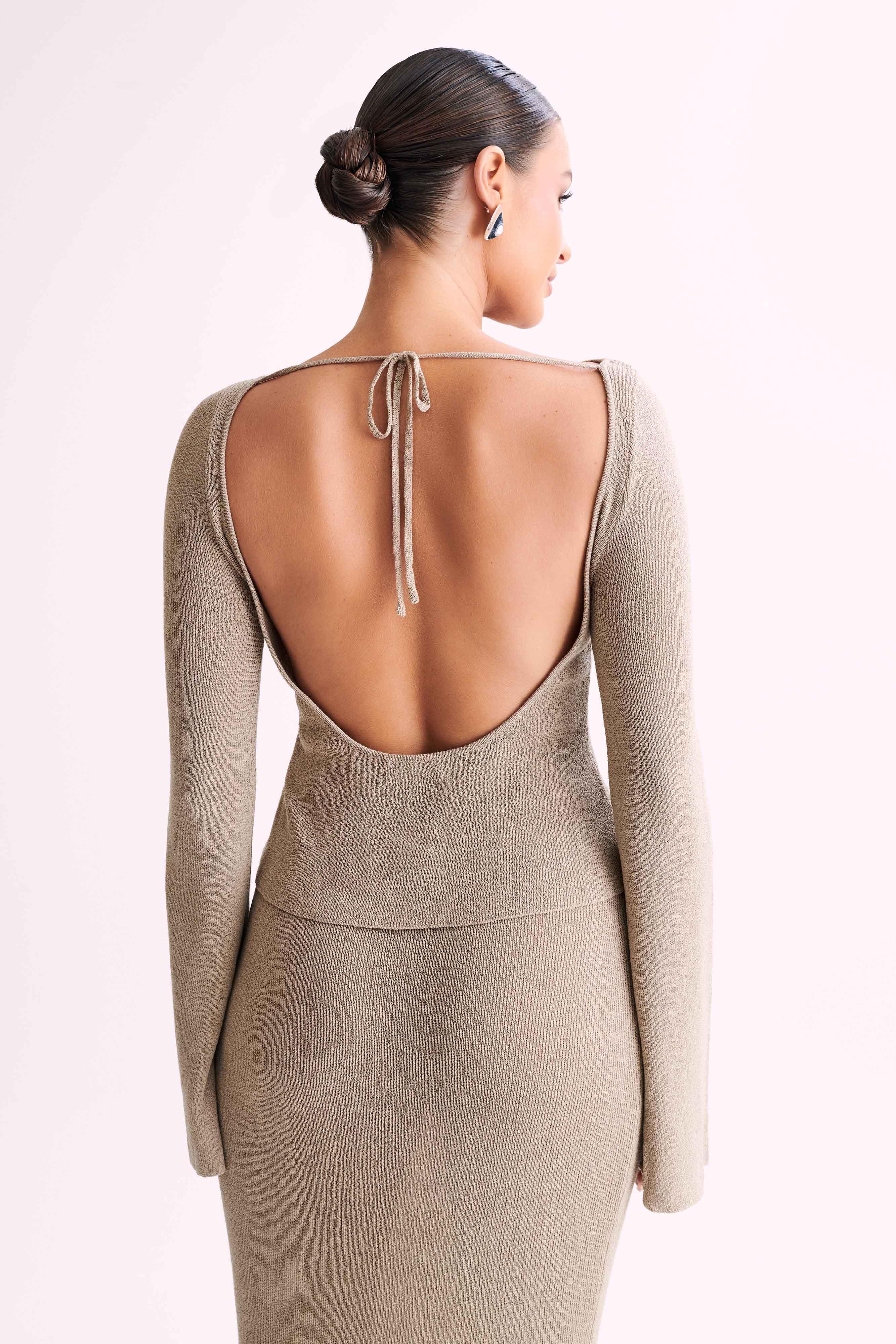 Zahra Backless Knit Top - Taupe Product Image