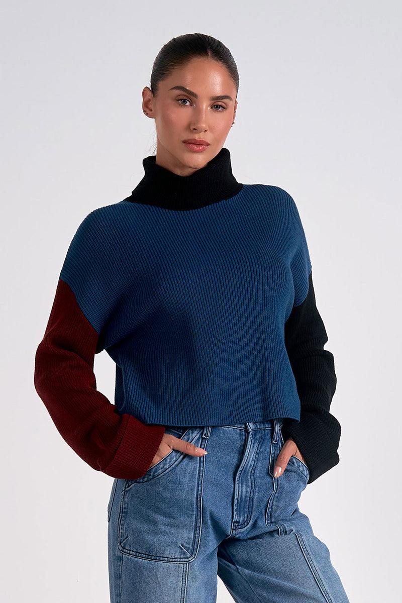 Sweater Mock neck Colorblock Product Image