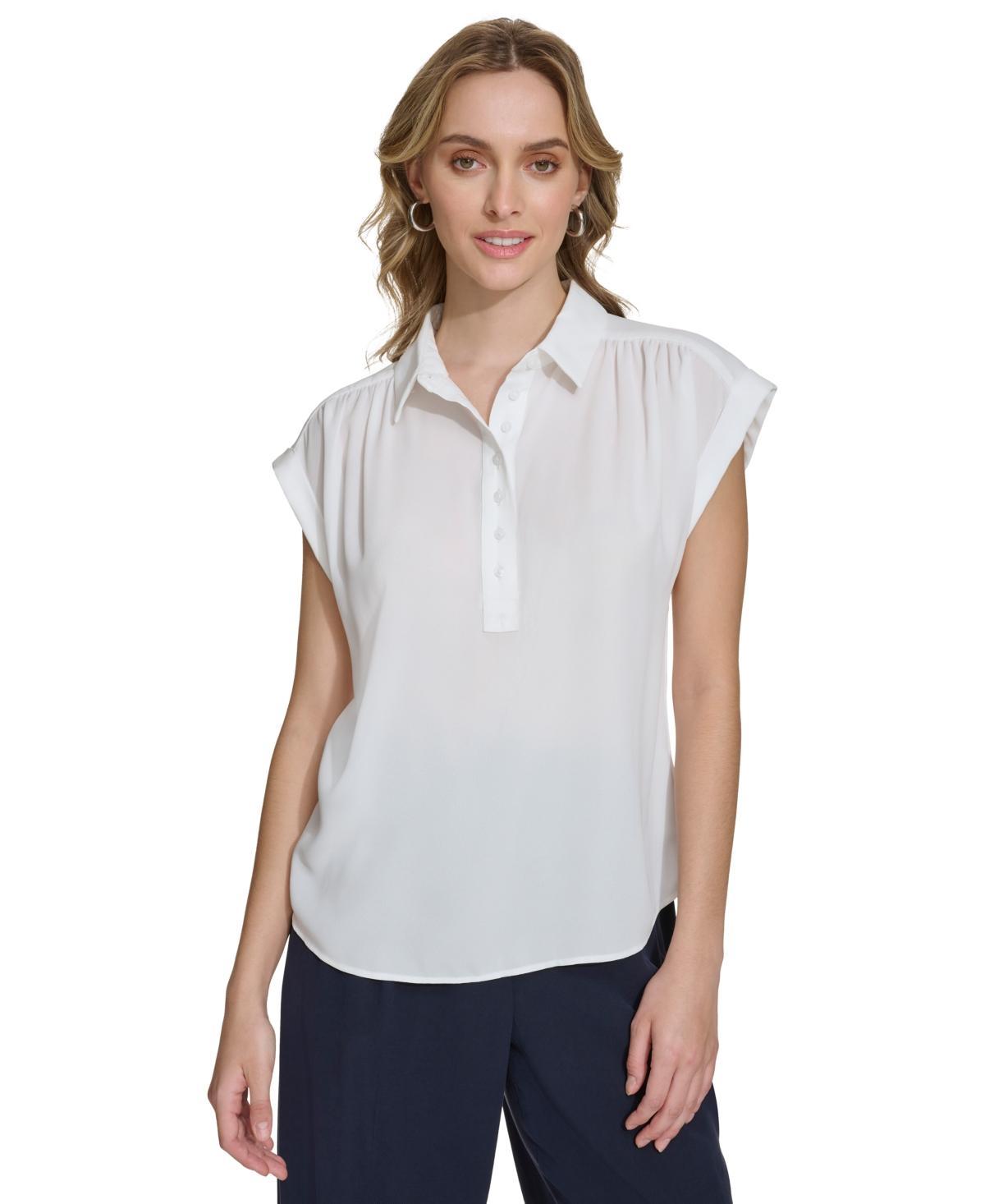 Calvin Klein Womens Short Sleeve Button Front Shirt Product Image