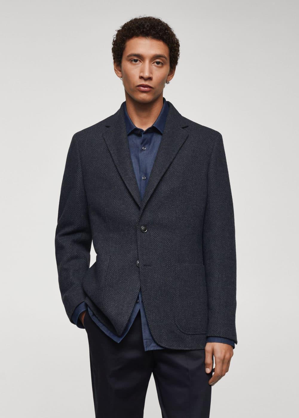 Mango Mens Slim-Fit Herringbone Wool Suit Jacket Product Image