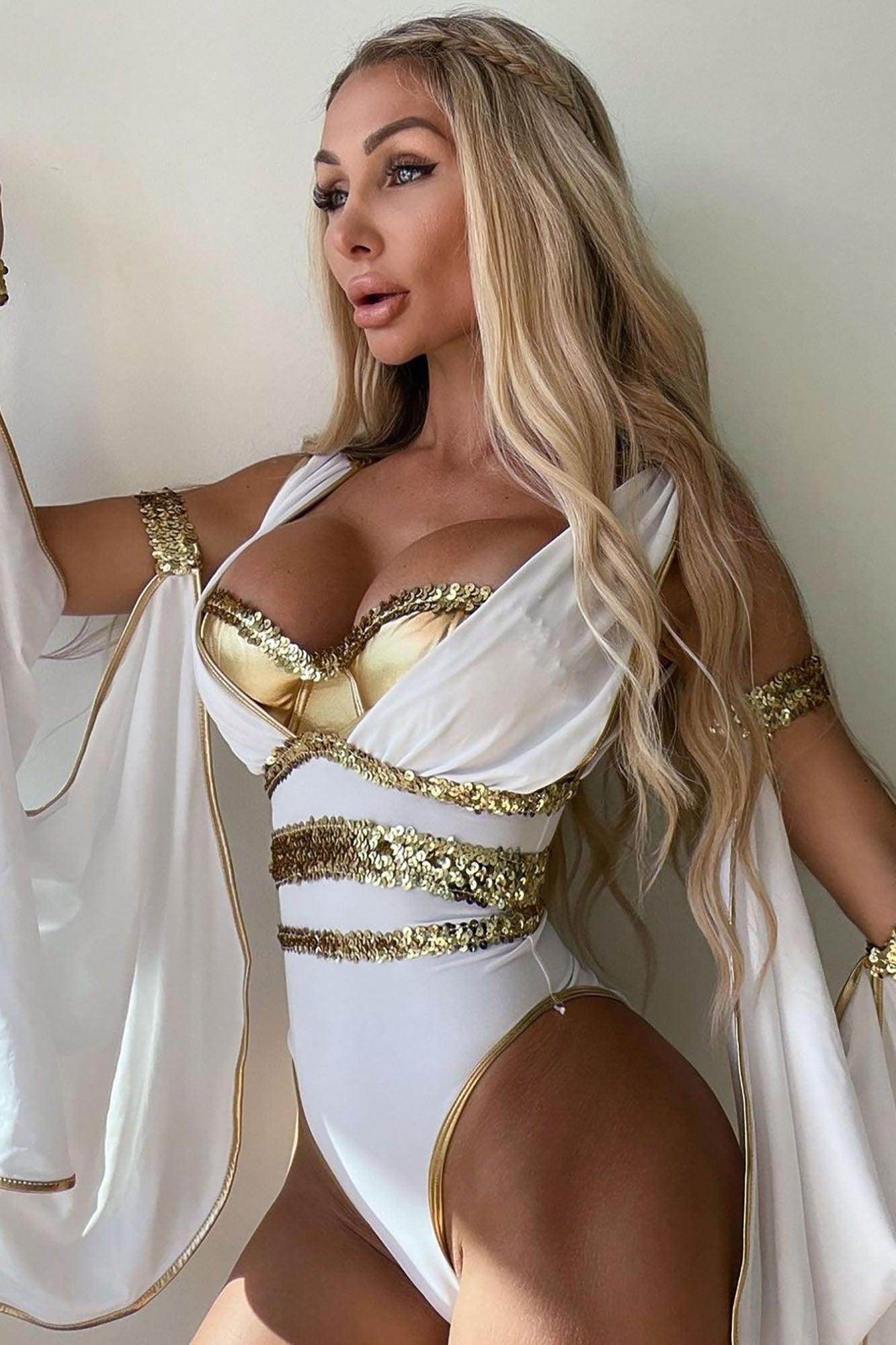 Glow Up Goddess 3 Piece Costume Set - White/Gold Product Image