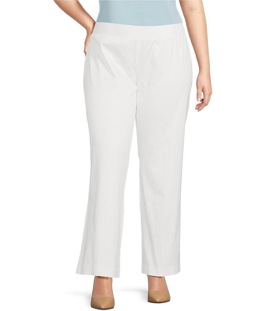 Ming Wang Plus Size Woven No-Roll Waist Back Slits Hem Pull-On Ankle Pants Product Image