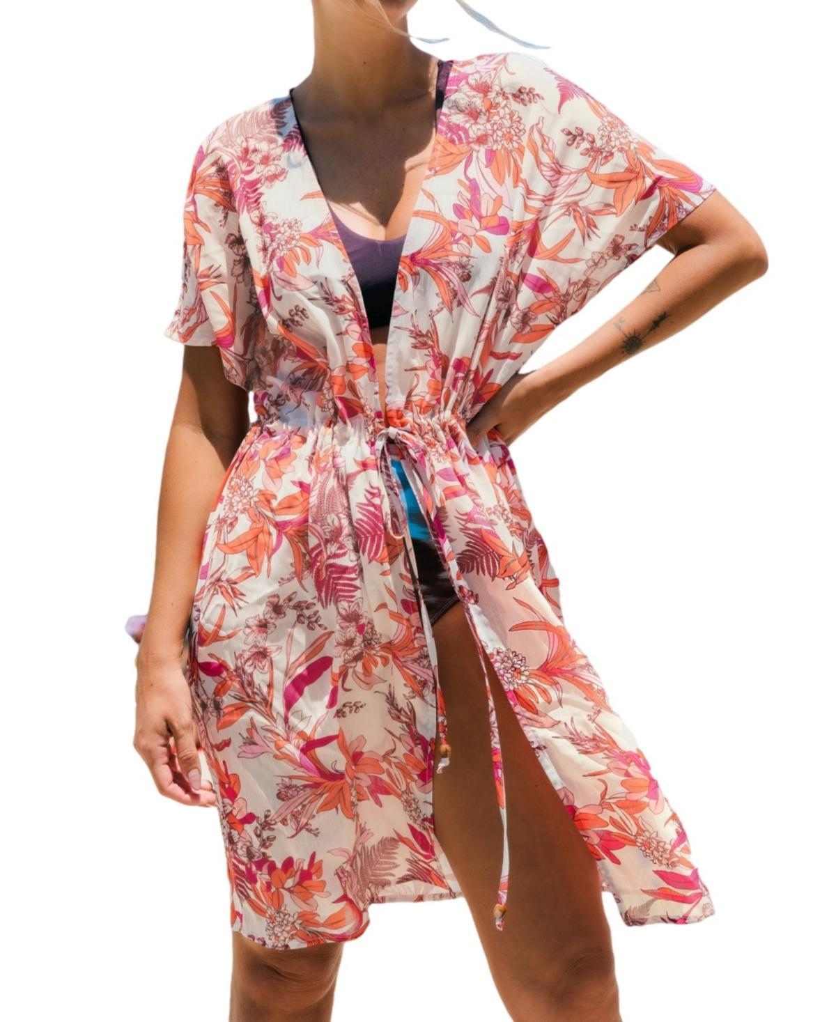 Cupshe Womens Coral Tropical Open-Front Cover-Up Product Image