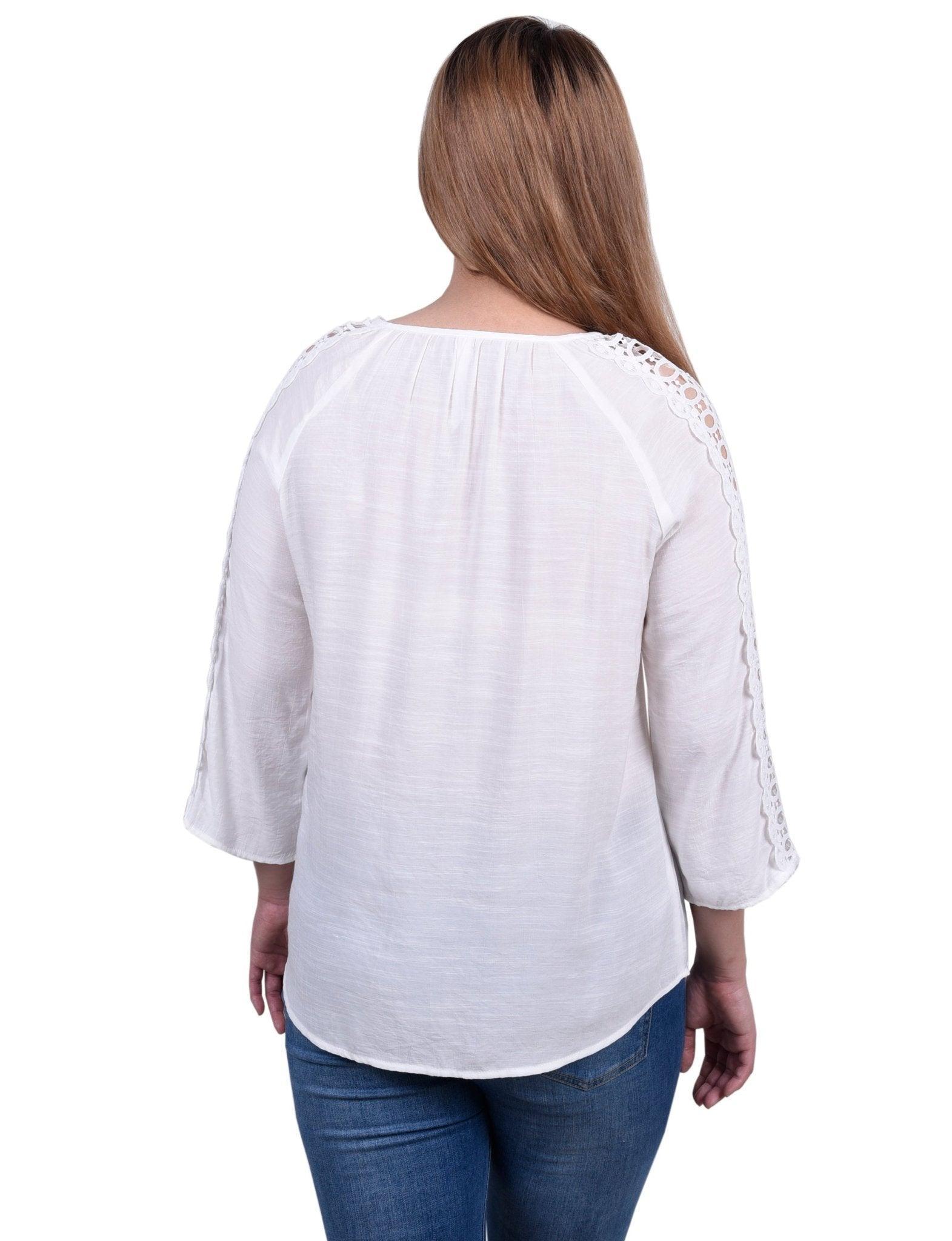 3/4 Length Sleeve Crochet Detail Blouse - Petite Product Image