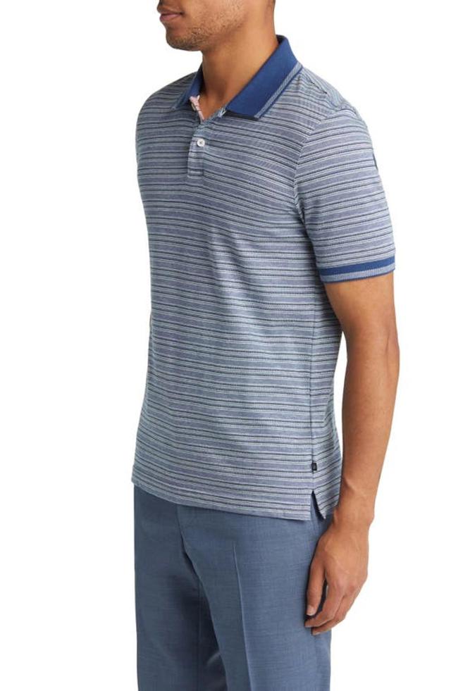 Beakon Slim Fit Stripe Cotton Polo In Blue Product Image