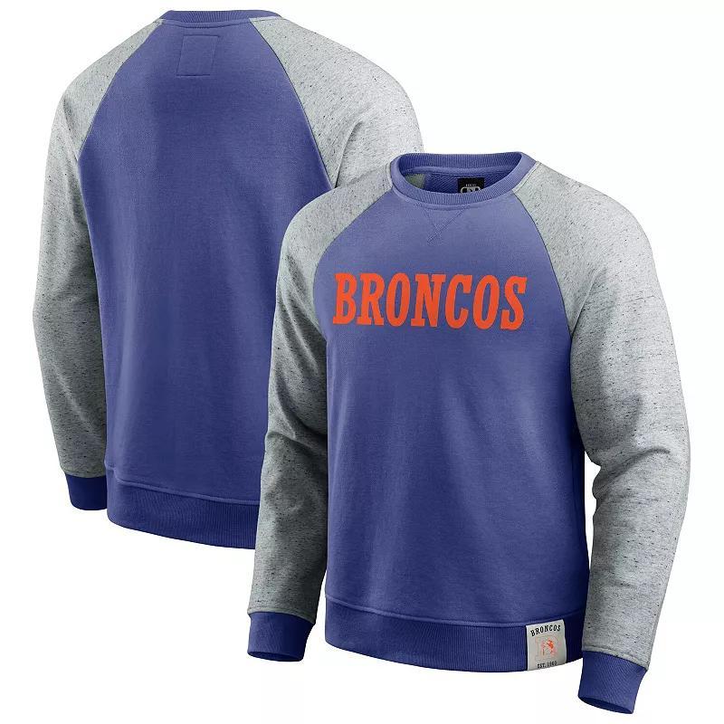 Mens Darius Rucker Collection by Fanatics Royal/Heather Gray Denver Broncos Throwback Color Block Raglan Pullover Sweatshirt Product Image