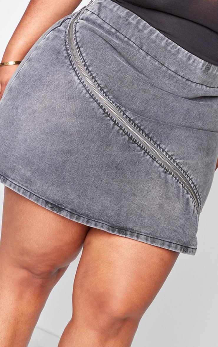 Plus Grey Washed Zip Detail Denim Skirt Product Image