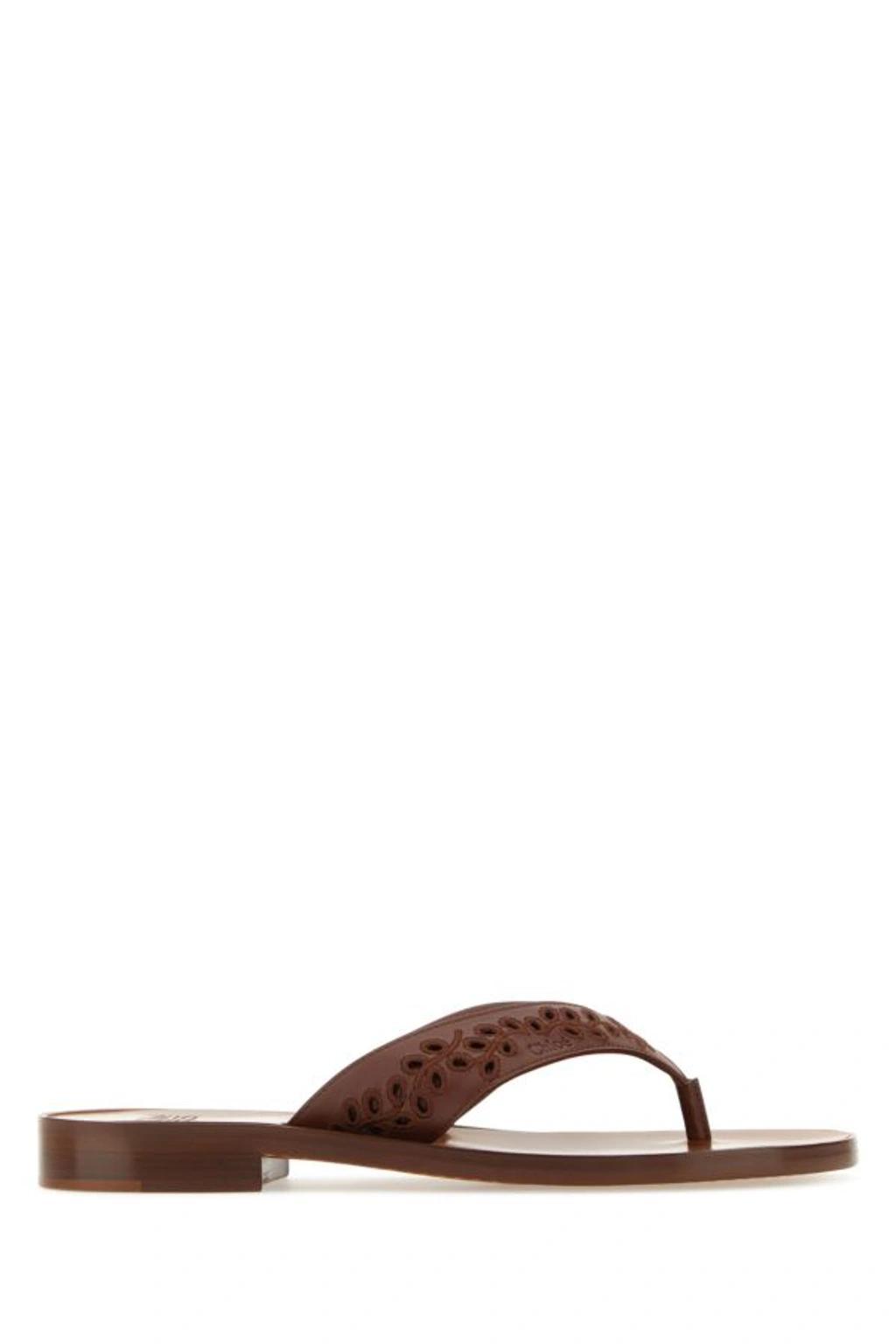 CHLOÉ X Eres Leather Thong Flip Flops In Brown Product Image