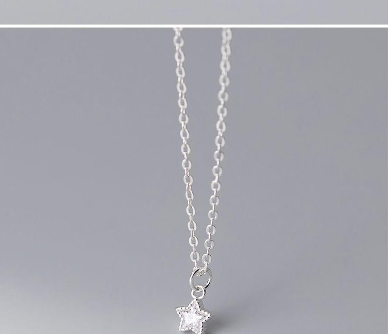 925 Sterling Silver Rhinestone Star Pendant Necklace Product Image