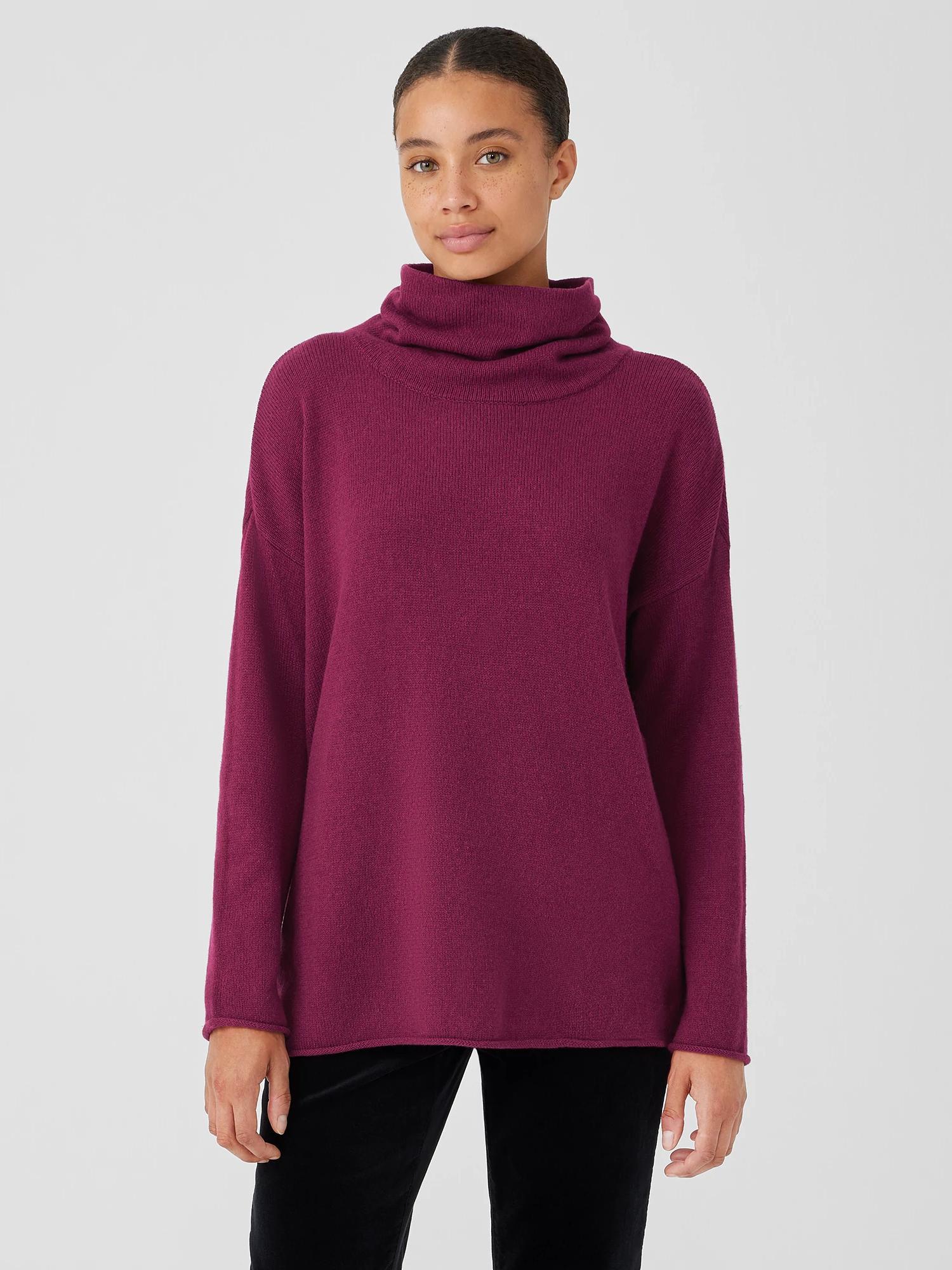 EILEEN FISHER Cotton and Recycled Cashmere Turtleneck Long Topfemale product image